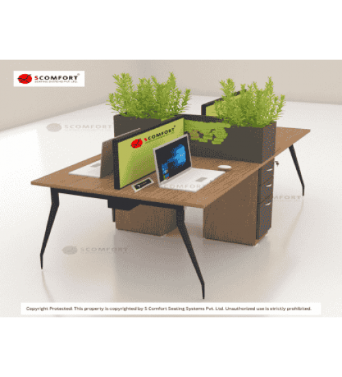 Scomfort SC-WRT25 Linear Sharing Workstation with Partition with Raceway with Planter box and Seating capacity 4 People